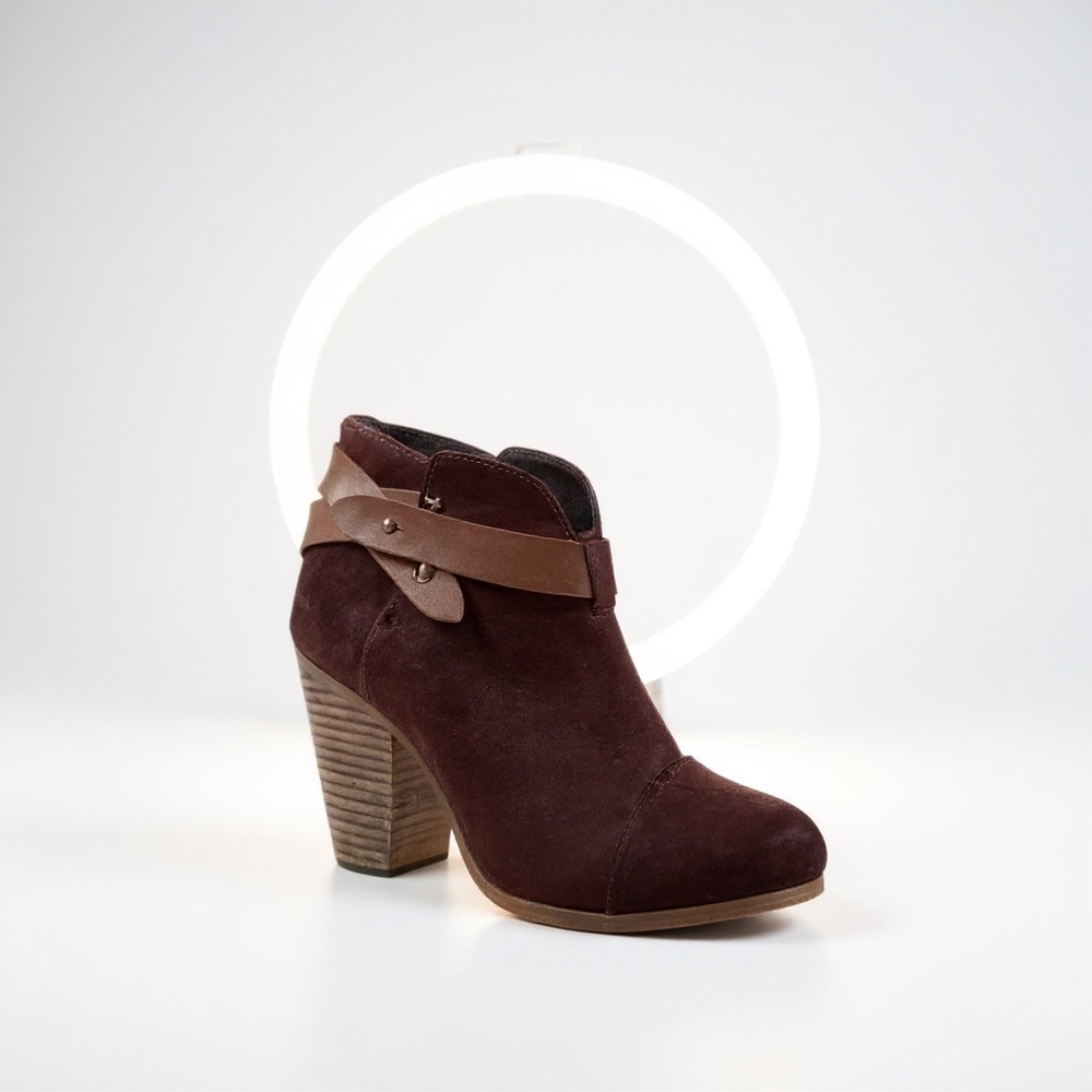 Rag & Bone Harrow Ankle Boots in Brown Wine Waxy Suede Size 37 US 7 Block Heel